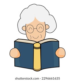 Old woman  holding open books and reading.