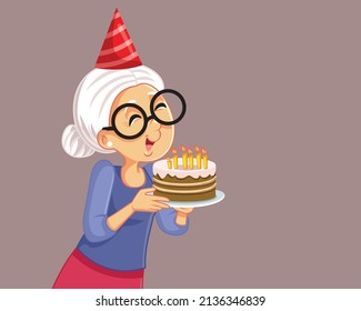 
Old Woman Homemade Birthday Cake Vector Cartoon Illustration. Grandmother Baking Homemade Dessert With Love And Dedication For Her Family
