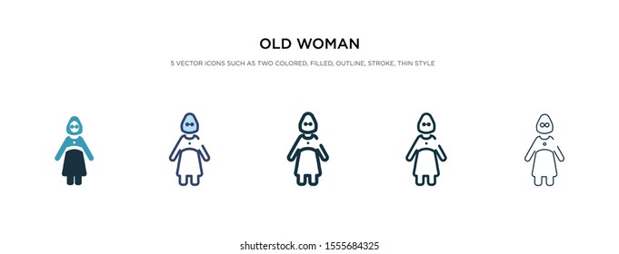 old woman icon in different style vector illustration. two colored and black old woman vector icons designed in filled, outline, line and stroke style can be used for web, mobile, ui