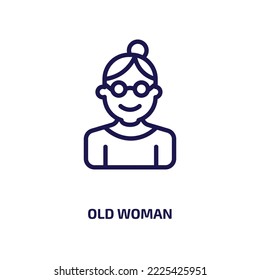 old woman icon from people collection. Thin linear old woman, character, female outline icon isolated on white background. Line vector old woman sign, symbol for web and mobile