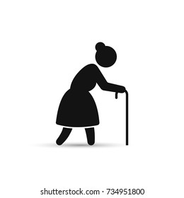 Old woman icon, vector. Grandmother silhouette, side view, on white background.