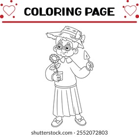 old woman life style coloring page for kids