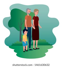 old woman and man with casual clothes and grandson