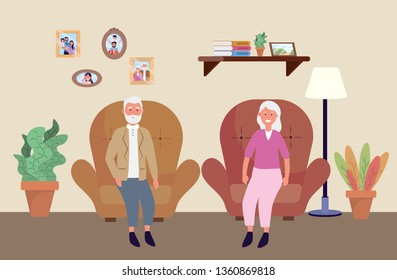 old woman and man in the chair with plants