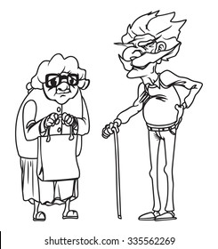 Old woman and old man - grandmother and grandfather vector illustration