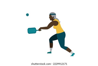 old woman plays pickleball. Elderly woman does sport. Active. 