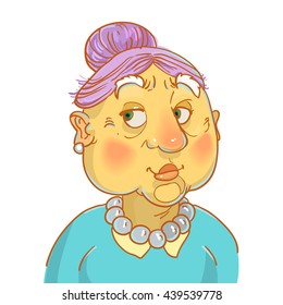 old woman portrait cartoon vector illustration