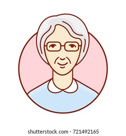 Old woman. Portrait. The face of an elderly lady. Avatar for social profile. Linear Art. Vector illustration