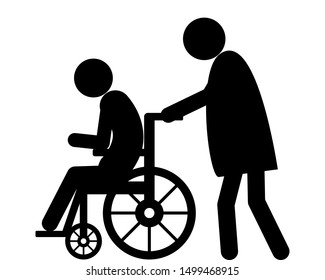 Old Woman Pushes Wheel Chair User