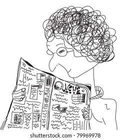 Old Woman Reading Newspaper Cartoon