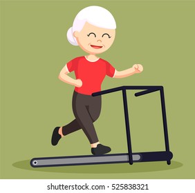 old woman running on treadmill