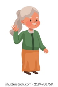 old woman saludating happy character