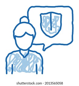 Old Woman Shield sketch icon vector. Hand drawn blue doodle line art Old Woman Shield sign. isolated symbol illustration