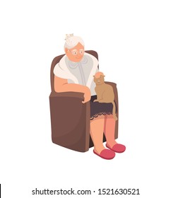 old woman sitting in a chair with a cat vector illustration