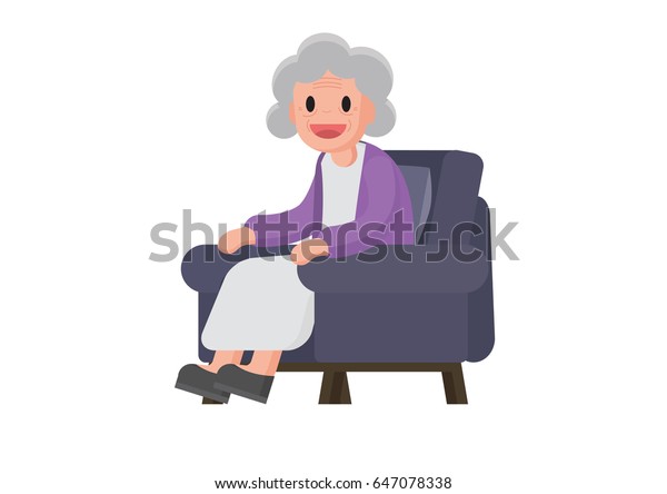 Old Woman Sitting On Sofa Granny Stock Vector (Royalty Free) 647078338