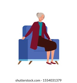 old woman sitting in sofa avatar character vector illustration design
