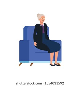 old woman sitting in sofa avatar character vector illustration design