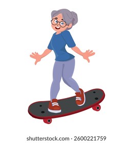 old woman skateboard. vector illustration.