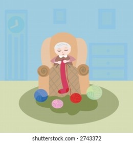an old woman sleeping with her knitting