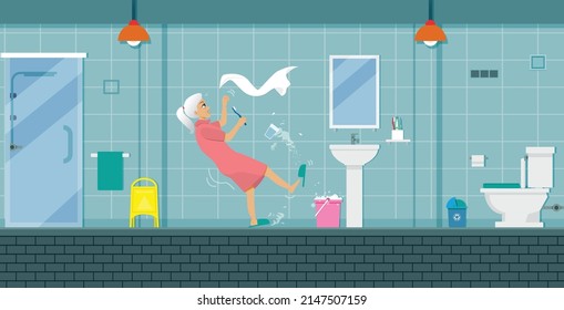 An old woman slipped and fell in the bathroom.