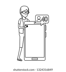 old woman with smartphone and speech bubble