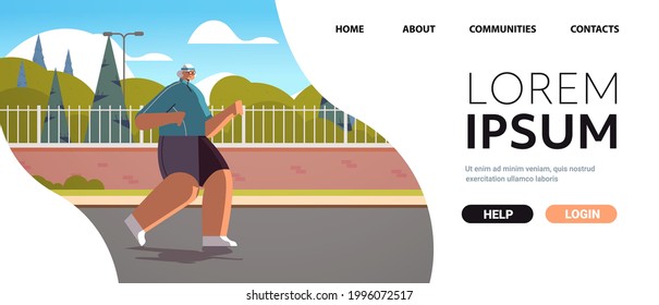 old woman in sportswear running in park senior female pensioner doing physical exercises outdoors activity