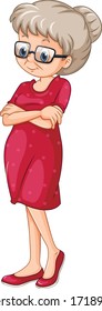 Old woman standing on white background illustration