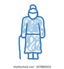 Old Woman Stick sketch icon vector. Hand drawn blue doodle line art Old Woman Stick sign. isolated symbol illustration