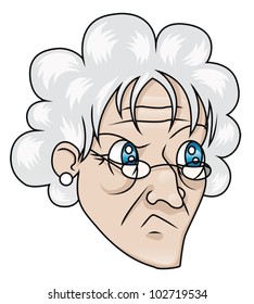 An old woman with a suspicious expression. EPS8 Vector.