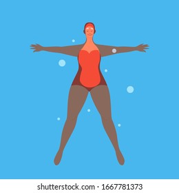 Old Woman In Swimming Pool. Elderly Character Have An Active Lifestyle. Senior Under Water. Isolated Flat Illustration