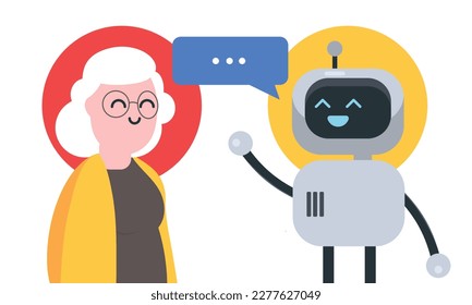 Old Woman Talking to AI Robot 