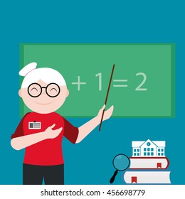 old woman teacher teaches add on the board