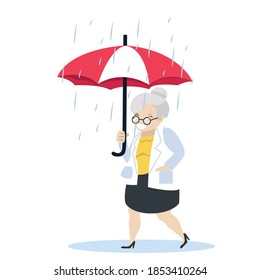 old woman with umbrella vector illustration