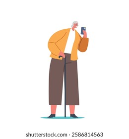 Old Woman Use Mobile Phone for Making Payment, Chatting and Messaging Online. Elderly Lady Communicate in Networks