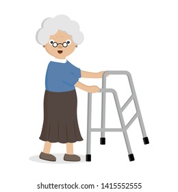 Old woman using helper walker.