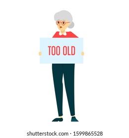 Too Old Woman Vector Isolated. Idea Of Ageism, Discrimination In Society. Senior Woman And Problems With Job Searching.