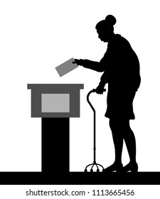 Old woman voter silhouette by voting for election. All the silhouette objects and background are in different layers. 