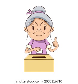 Old woman voting, happy elderly person