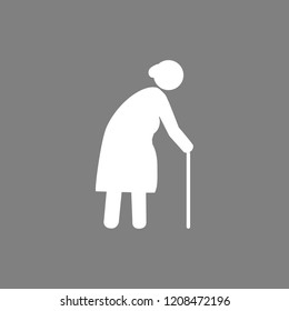 Old woman, walker icon. Vector illustration, flat design.