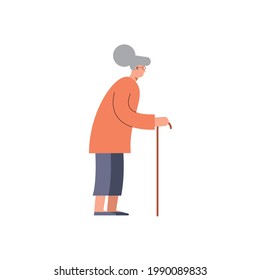 old woman walking with cane character