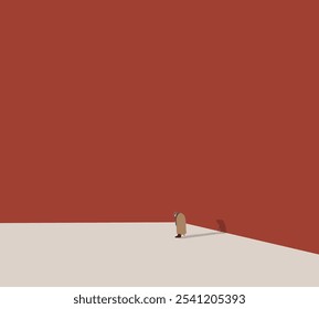 Old woman with walking cane on street architecture urban. Active outdoor lifestyle. Minimal design.