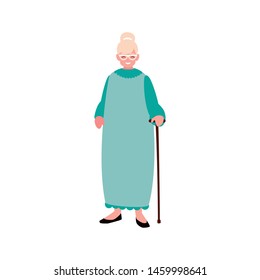 old woman with walking stick