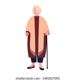 old woman with walking stick