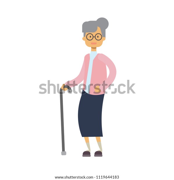 Old Woman Walking Stick Full Length Stock Vector (Royalty Free ...