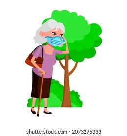 old woman wearing mask. medical hospital mask. covid preventation. vector character flat cartoon Illustration