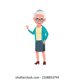 old woman welcoming children in retirement home cartoon vector. old woman welcoming children in retirement home character. isolated flat cartoon illustration