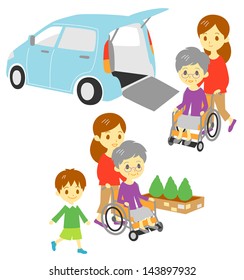 old woman in wheelchair, drive and take a walk, family, Adapted Vehicle