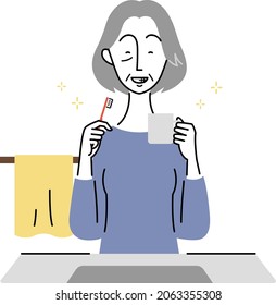 an old woman who brushes her teeth