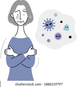 an old woman who has chills due to a cold