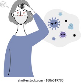 an old woman who has a fever due to a cold